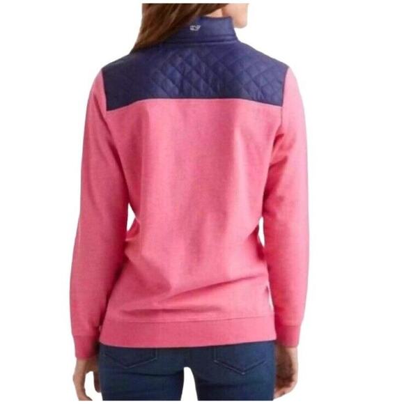 Vineyard Vines Shep Quilted Pullover Hoodie Women S Navy Pink Quarter Snap - Picture 7 of 15
